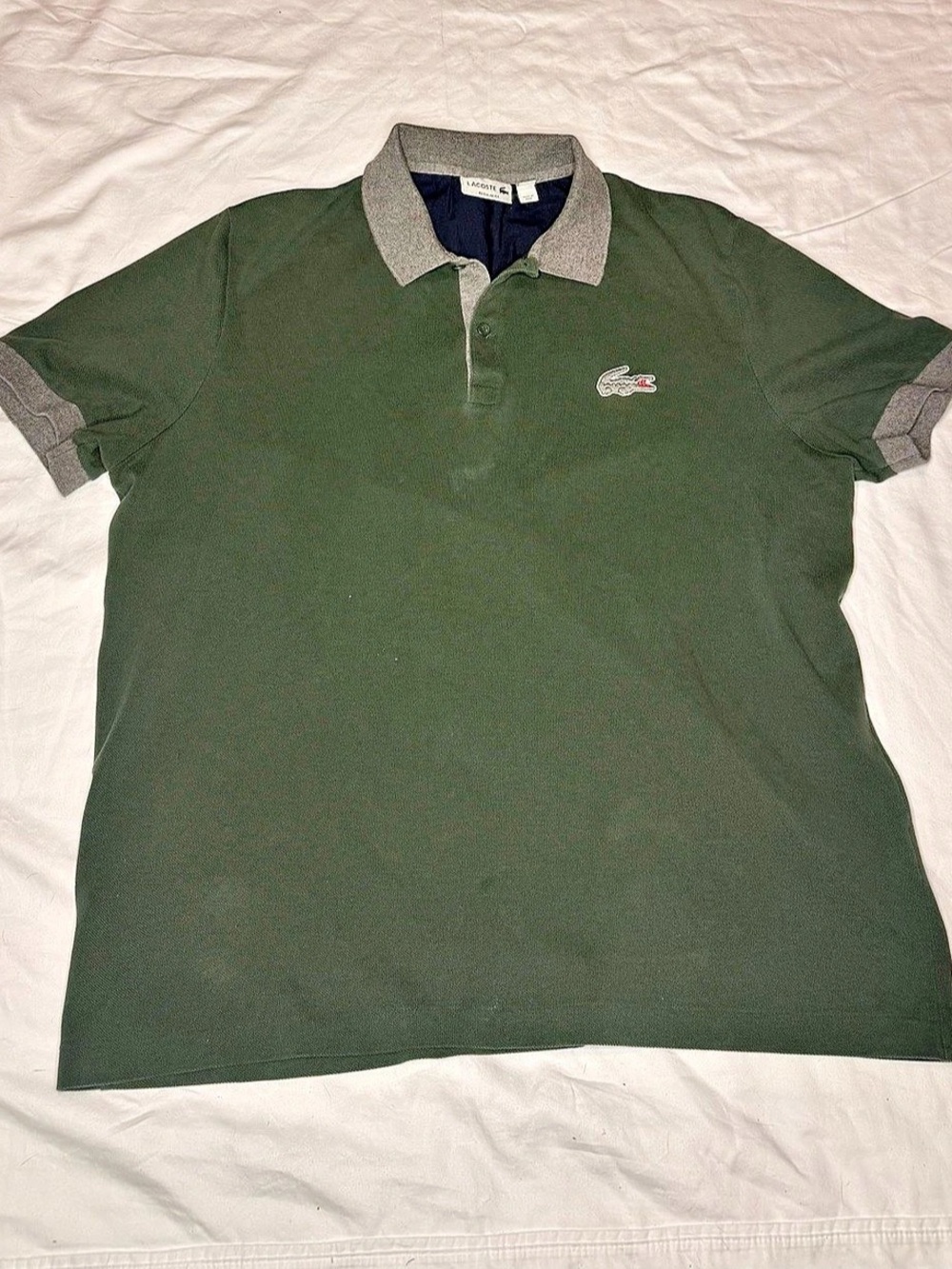 Lacoste Regular Fit Polo Shirt Green Gray Collar Mens FR 6 US XL Short Sleeve